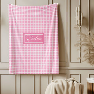 Elegant Pastel Pink Tartan Blanket Personalised