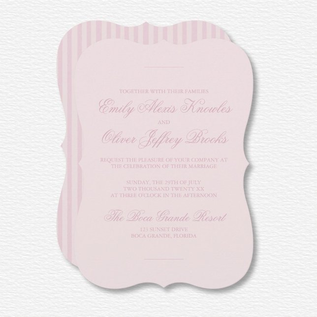Elegant Pastel Pink Tone On Tone Stripes Wedding  Invitation (Creator Uploaded)