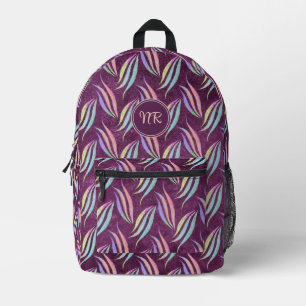 Elegant Pastel & Purple Abstract Pattern Monogram Printed Backpack