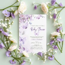 Elegant Pastel Purple Floral Butterfly Baby Shower