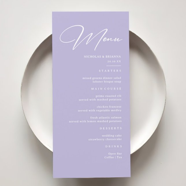 Elegant Pastel Purple Lavender Wedding Menu (Creator Uploaded)
