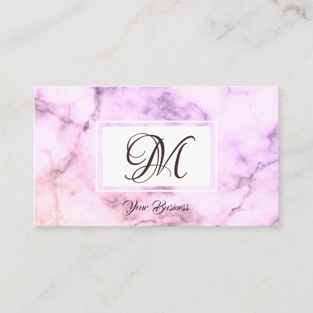 Elegant Pastel Purple Marble Stylish Monogram Business Card (Front)
