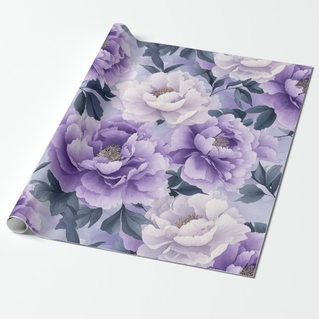 Elegant Pastel Purple Peony Floral Design Wrapping Paper (Unrolled)