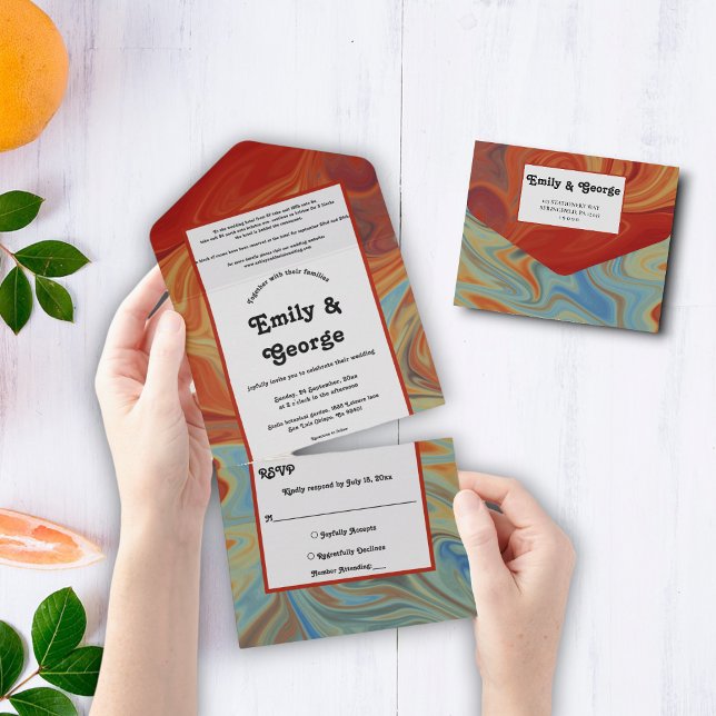 Elegant Pastel Red Blue Abstract Artistic Wedding All In One Invitation (Creator Uploaded)