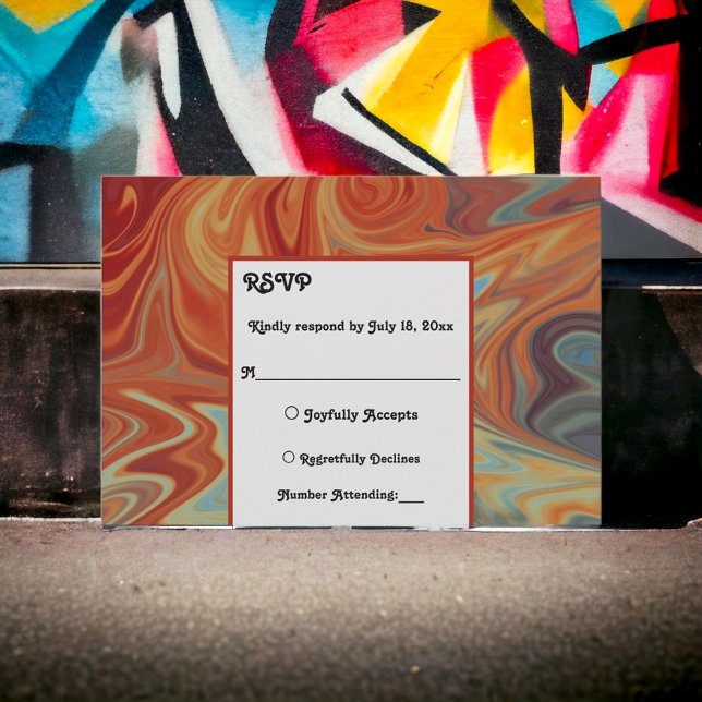 Elegant Pastel Red Blue Abstract Artistic Wedding RSVP Card (Creator Uploaded)