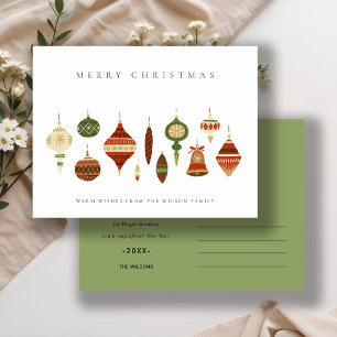 ELEGANT PASTEL RED GREEN STAR CHIRSTMAS ORNAMENTS HOLIDAY POSTCARD