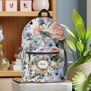 Elegant Pastel Roses and Peonies with Ornate Frame Printed Backpack