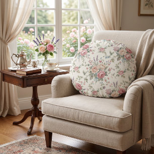Elegant Pastel Roses Shabby Chic Round Cushion