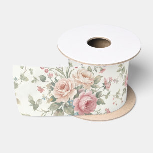Elegant Pastel Roses Shabby Chic Satin Ribbon