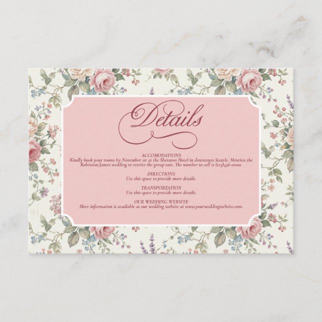 Elegant Pastel Roses Shabby Chic Wedding Enclosure Card (Front)
