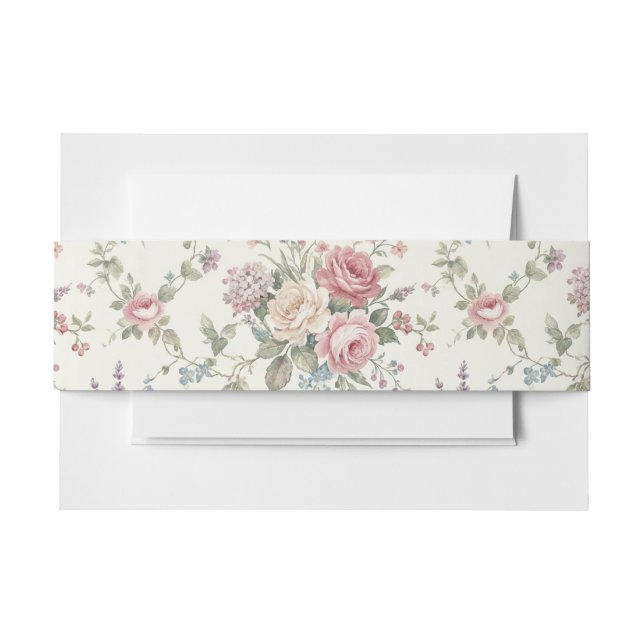 Elegant Pastel Roses Shabby Chic Wedding  Invitation Belly Band (Front Example)