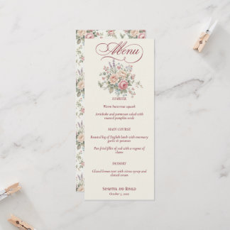 Elegant Pastel Roses Shabby Chic Wedding Menu Invitation