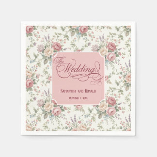 Elegant Pastel Roses Shabby Chic Wedding Napkin