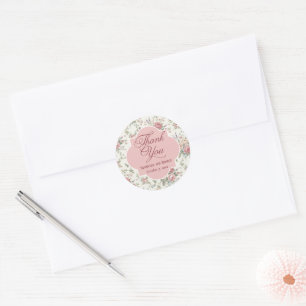 Elegant Pastel Roses Shabby Chic Wedding Thank You Classic Round Sticker