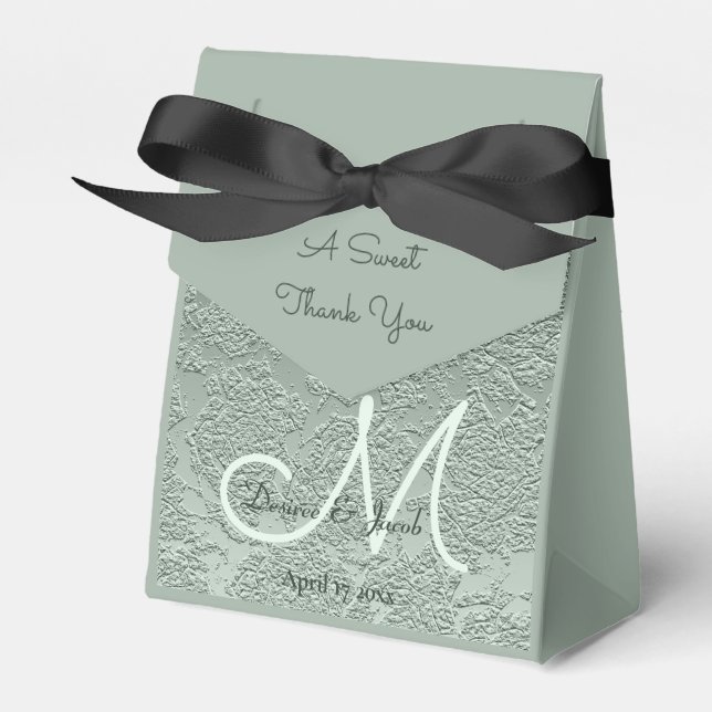 Elegant Pastel Sage Green Wedding Monogram Favour Box (Front Side)