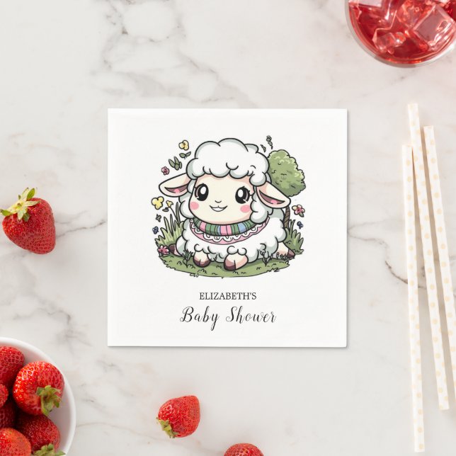 Elegant Pastel Sheep Baby Shower Napkin (Insitu)