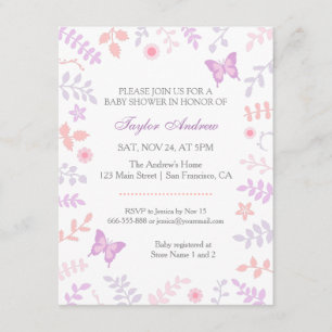 Elegant Pastel Spring Floral Butterfly Baby Shower Invitation
