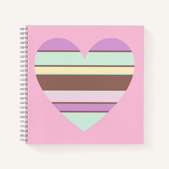 Elegant Pastel Stripes Heart on Light Pink Notebook (Front)