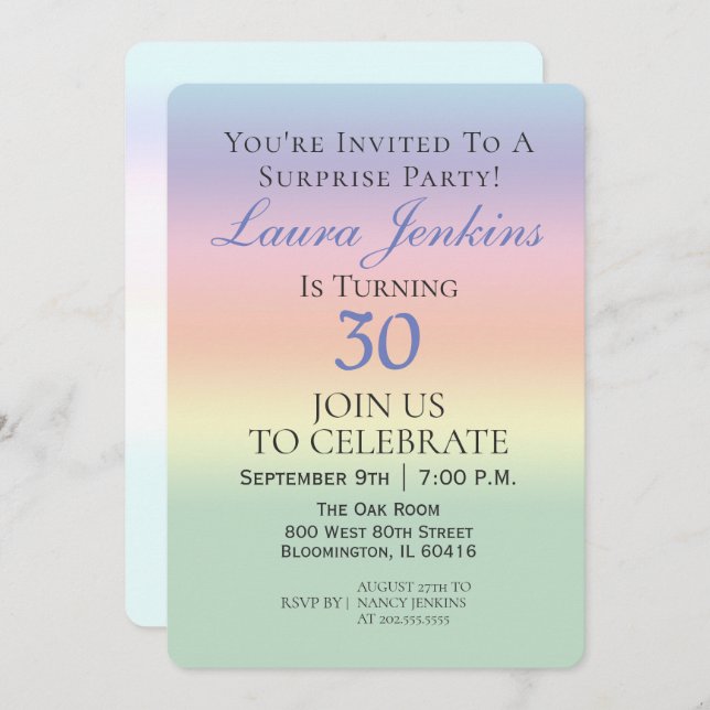 Elegant Pastel Surprise 30th Birthday Party Invitation (Front/Back)