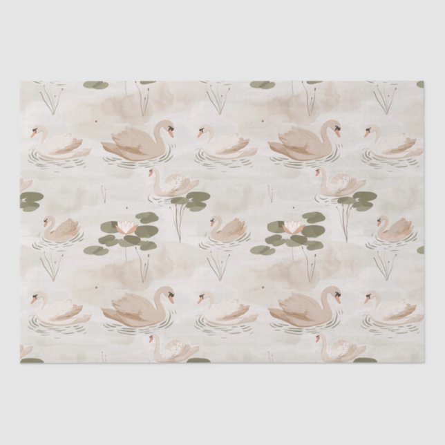 Elegant pastel swan pattern tissue paper (Front)