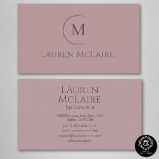 Elegant Pastel Taupe Pink Circle Monogram Business Card