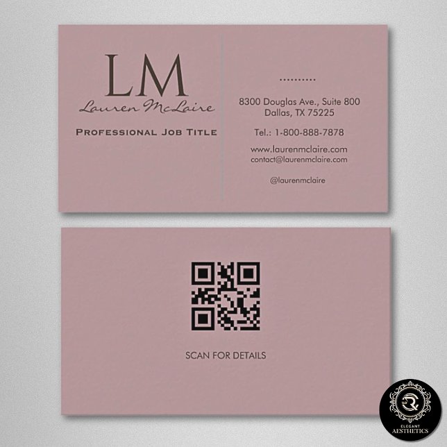 Elegant Pastel Taupe Pink QR Code Business Card (Creator Uploaded)