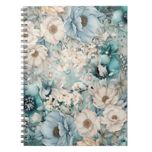Elegant Pastel Teal Floral Notebook