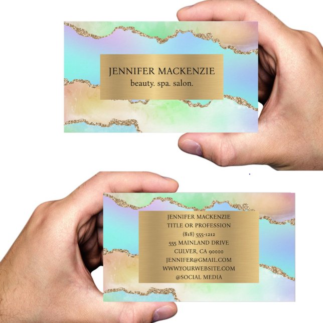 Elegant Pastel Unicorn Gold Agate Luxury Business Card (Creator Uploaded)