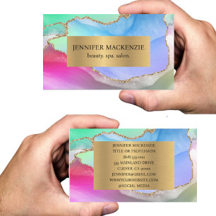 Elegant Pastel Unicorn Gold Agate Luxury Business Card