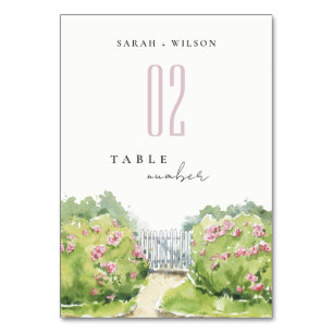 Elegant Pastel Watercolor Cottage Garden Wedding Table Number