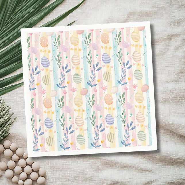 Elegant Pastel Watercolor Easter Stripes Eggs Napkin (Creator Uploaded)