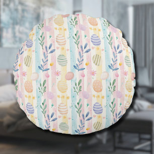 Elegant Pastel Watercolor Easter Stripes Eggs Round Cushion