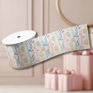 Elegant Pastel Watercolor Easter Stripes Eggs Satin Ribbon