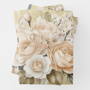 Elegant Pastel Watercolor Floral Bouquets  Wrapping Paper Sheet