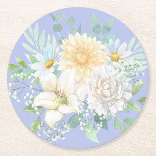 Elegant Pastel Watercolor Floral Garden Flowers Round Paper Coaster