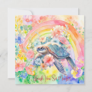 Elegant Pastel Watercolor Floral Sea Turtle Thank You Card
