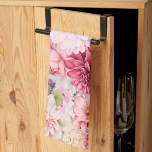 Elegant Pastel Watercolor Flowers Tea Towel