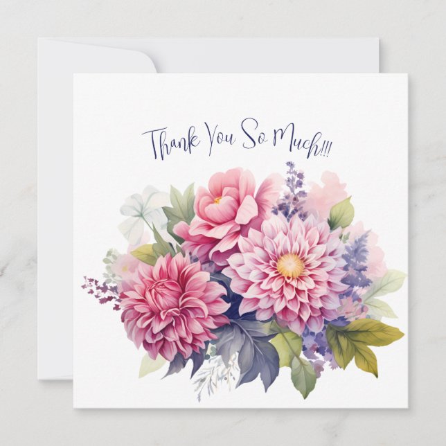 Elegant Pastel Watercolor Flowers Thank You Card (Front)
