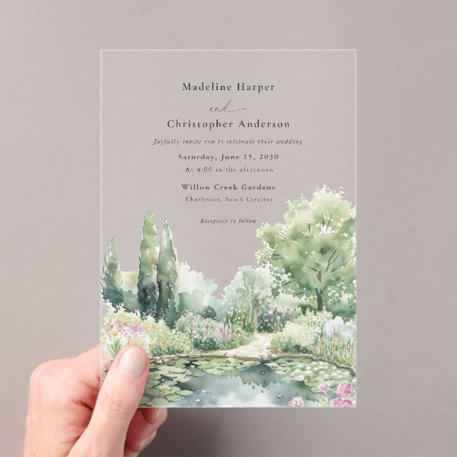 Elegant Pastel Watercolor Garden Wedding Acrylic Invitations (Insitu (Handheld))