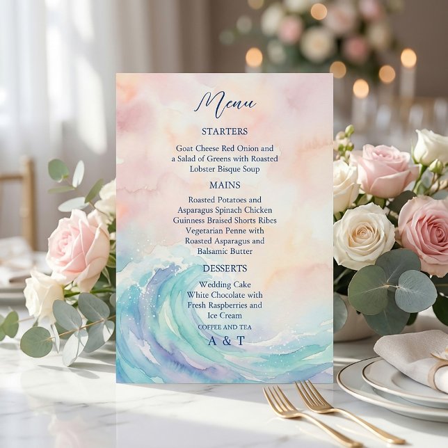 Elegant Pastel Watercolor Menu | Soft Blush & Aqua Invitation (#pastelmenu #watercolormenu #weddingmenu #minimaldesign #elegantmenu #blushpink #softaesthetic )