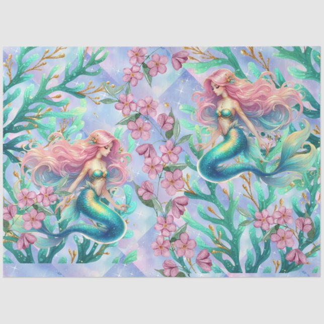 Elegant Pastel Watercolor Mermaids Decoupage Tissue Paper (Front)