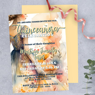 Elegant Pastel Watercolor Quinceañera Celebration Invitation
