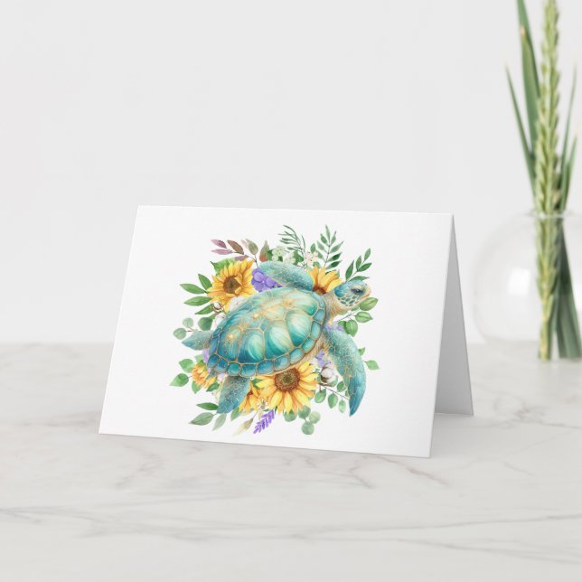 Elegant Pastel Watercolor Sea Turtle Note Card (Front)