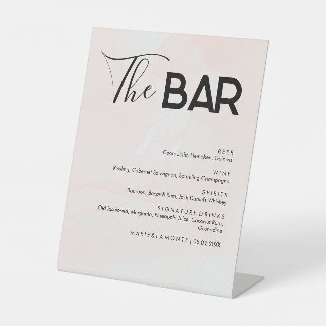 Elegant Pastel Wedding Drinks Bar Menu Pedestal Sign (Front)