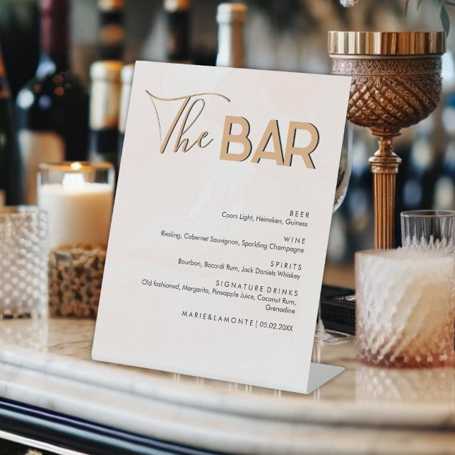 Elegant Pastel Wedding Drinks Bar Menu Pedestal Sign (Creator Uploaded)