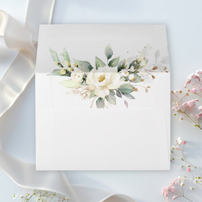 Elegant Pastel White Roses Eucalyptus Wedding Envelope (Creator Uploaded)