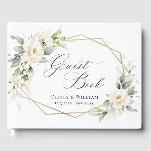 Elegant Pastel White Roses Eucalyptus Wedding Guest Book