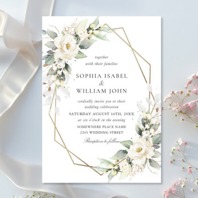 Elegant Pastel White Roses Eucalyptus Wedding Invitation (Creator Uploaded)