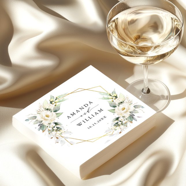 Elegant Pastel White Roses Eucalyptus Wedding Napkin (Creator Uploaded)