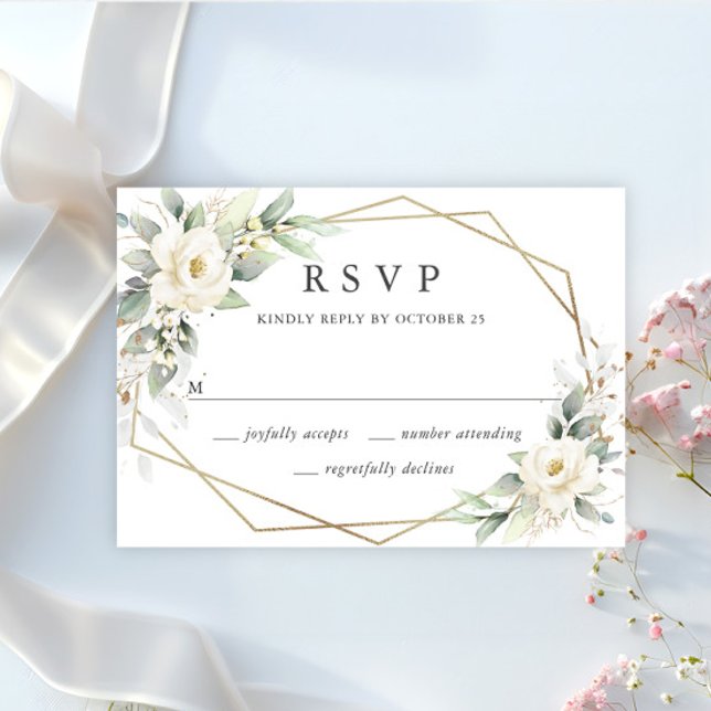Elegant Pastel White Roses Eucalyptus Wedding RSVP Card (Creator Uploaded)